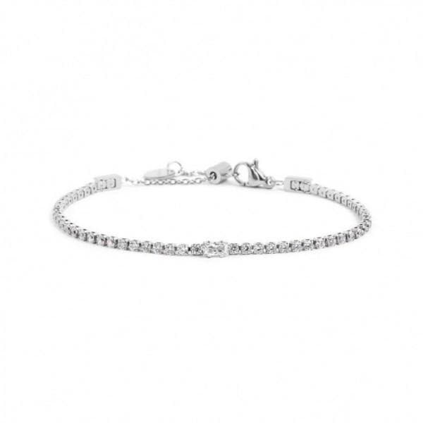 MARLU’ - BRACCIALE TENNIS 2MM ZIRCONI BIANCHI E ZIRCONE BAGUETTE CENTRALE ACCIAIO