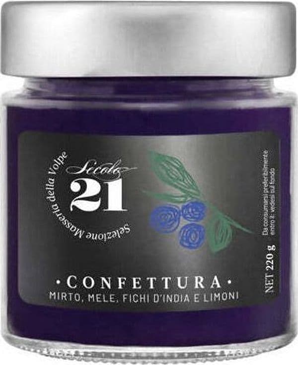 Marmellata di mirto e fico d'India artigianale Solo Frutta con zucchero di canna e aggiunta succo di limone in Vetro Secolo21 230 gr