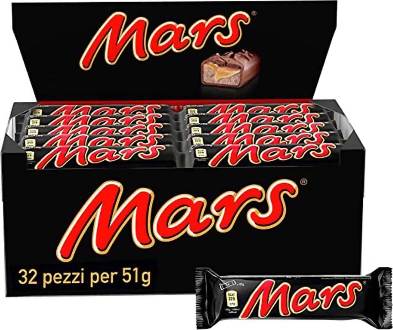 Mars 32x Barretta Cioccolato Al Latte E Caramello Snack Mars 51 Gr Confezione Da 32 Pz