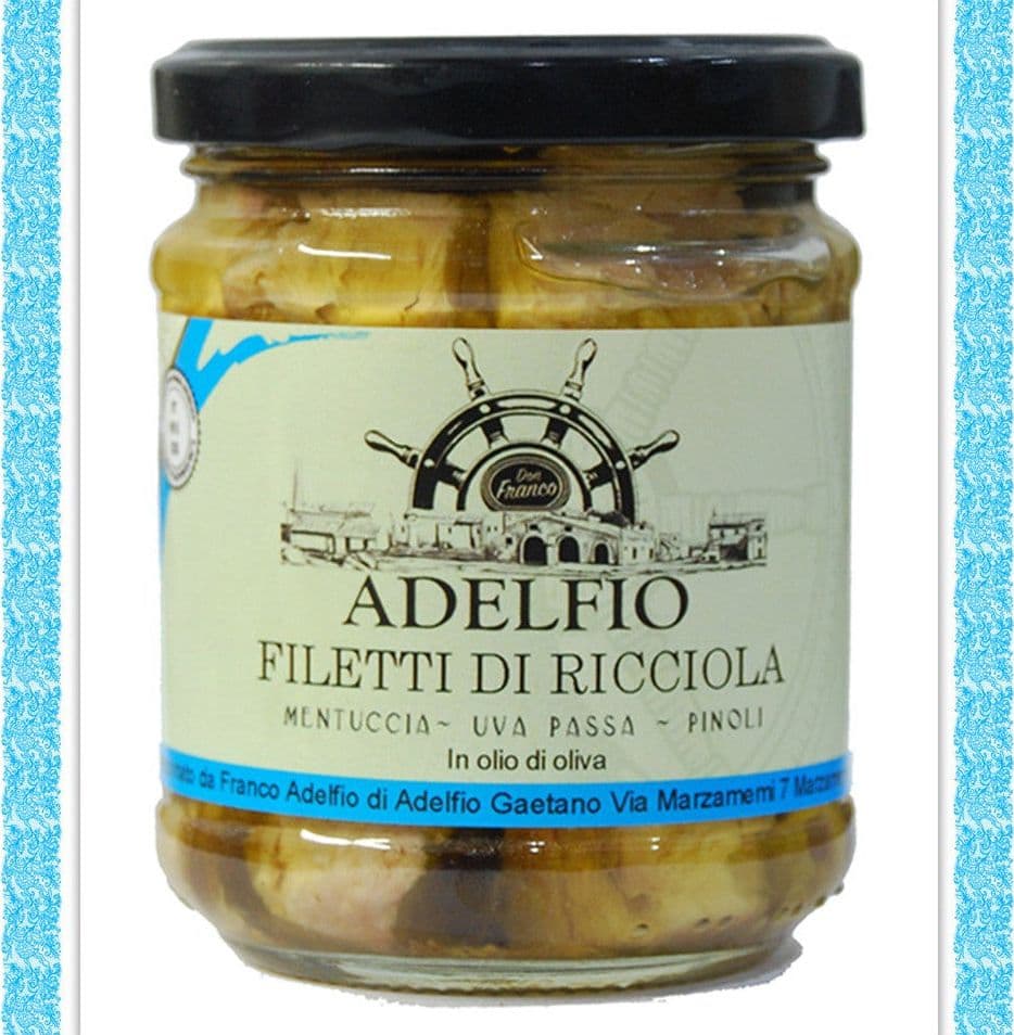 Adelfio - Filetti di Ricciola con mentuccia uvapassa e pinoli in olio d'oliva 200 gr in Sgombro Sicilya - Messina, commercioVirtuoso.it
