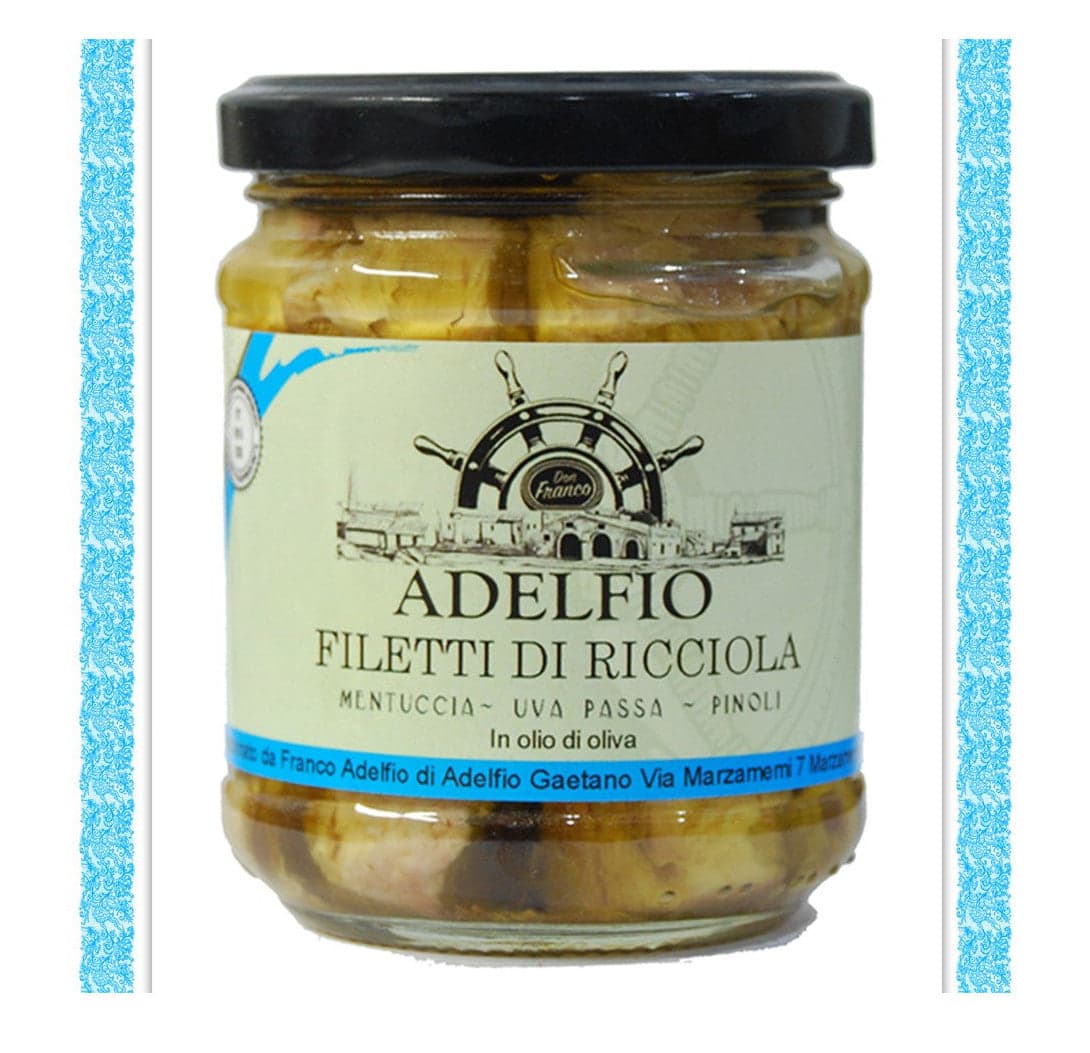 Adelfio - Filetti di Ricciola con mentuccia uvapassa e pinoli in olio d'oliva 200 gr in Sgombro Sicilya - Messina, commercioVirtuoso.it