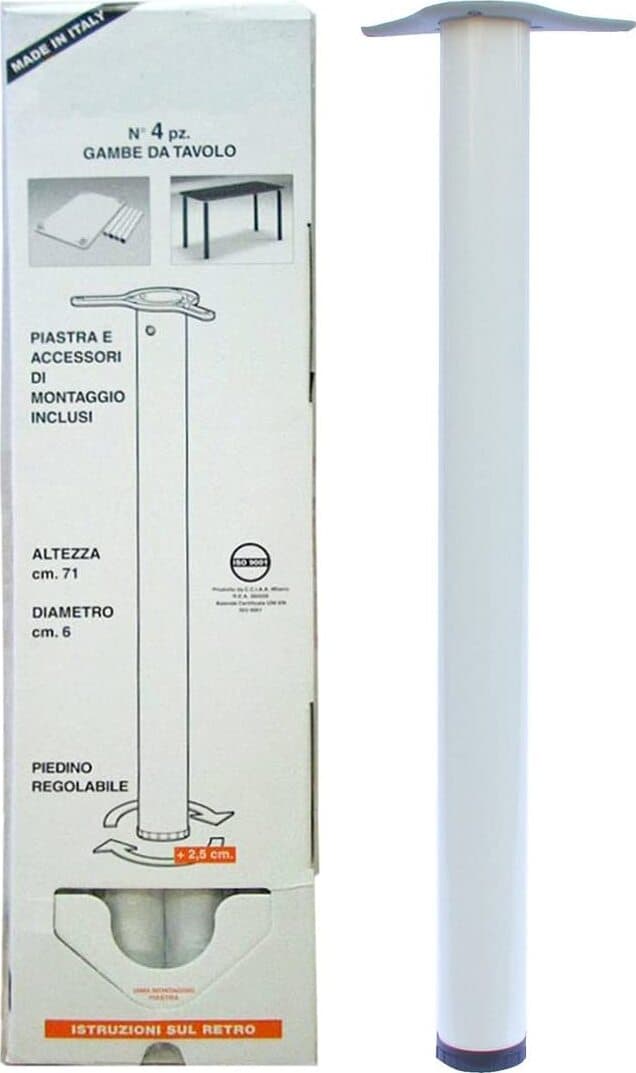 MASIDEF---4-PEZZI---SET-GAMBE-PER-TAVOLO-TONDE-Ø60MMx710MM---REGOLABILI---COLORE-BIANCO