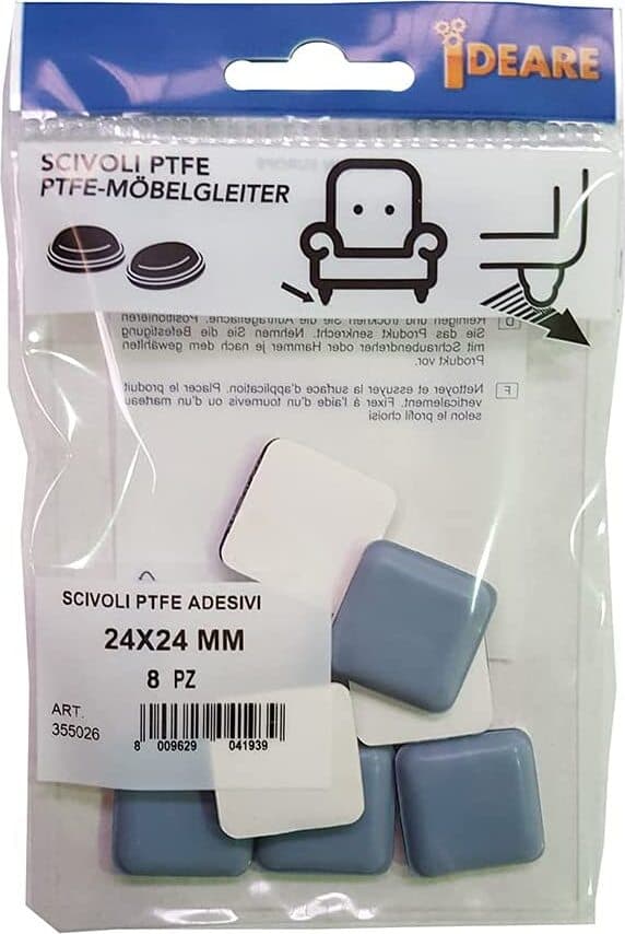 MASIDEF---8-PEZZI---SCIVOLI-PTFE-ADESIVI-QUADRATI-24X24MM---COLORE-GRIGIO
