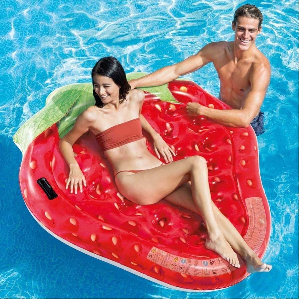 Materassino-Isola-Gonfiabile-Stampa-Fragola-Pvc-Mare-Piscina-168-X-142-Cm