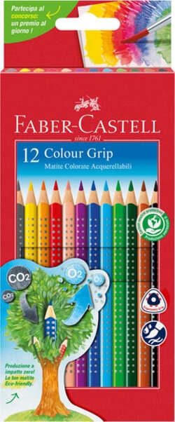 Matite colorate Color Grip - acquerellabili - Faber Castell - scatola 12 pezzi Giochi e giocattoli/Attività creative/Accessori per disegnare e colorare/Pennelli Eurocartuccia - Pavullo, Commerciovirtuoso.it