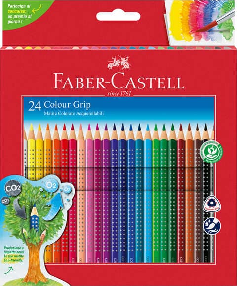 Matite colorate Color Grip - acquerellabili - Faber Castell - scatola 24 pezzi Giochi e giocattoli/Attività creative/Accessori per disegnare e colorare/Pennelli Eurocartuccia - Pavullo, Commerciovirtuoso.it