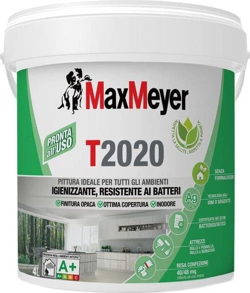 Maxmeyer Pittura Igienizzante Traspirante T2020 Bianca Lt 14 Pittura Per Interni Bianco Opaco Omogeneo Fai da te/Pitture trattamenti per pareti e utensili/Vernice e fondo/Pittura per pareti Ferus - Montoro, Commerciovirtuoso.it