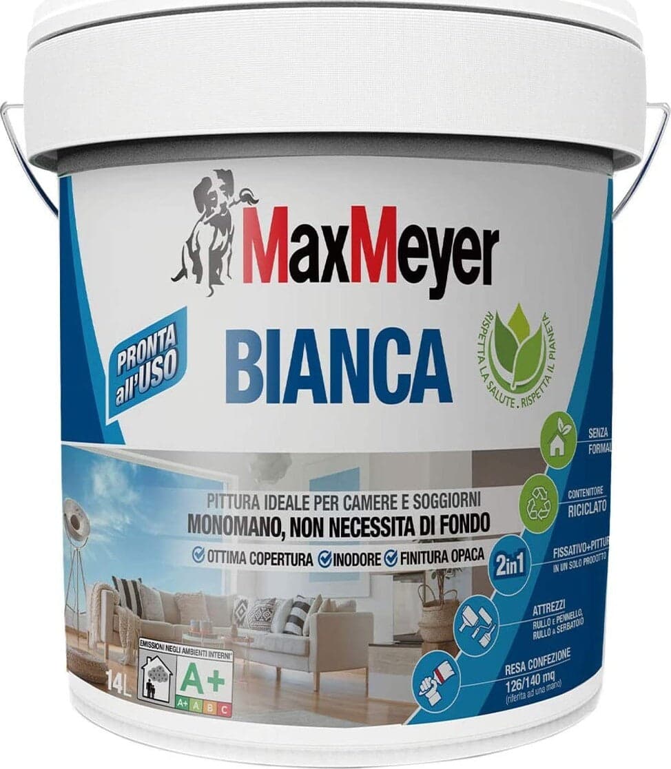 Maxmeyer Pittura Lavabile C/fissativo Per Interni Bianca Monomano Lt 14 Fai da te/Pitture trattamenti per pareti e utensili/Vernice e fondo/Pittura per imbiancare Ferus - Montoro, Commerciovirtuoso.it
