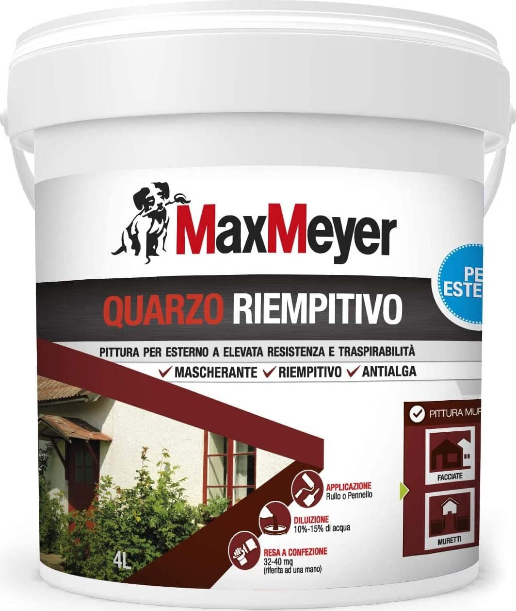 MaxMeyer Pittura per esterni Quarzo Riempitivo Antialga BIANCO 4 L Maxmeyer Pittura Al Quarzo Riempitivo Antialga Bianco 4 Lt Fai da te/Pitture trattamenti per pareti e utensili/Vernice e fondo/Pittura per pareti Ferus - Montoro, Commerciovirtuoso.it