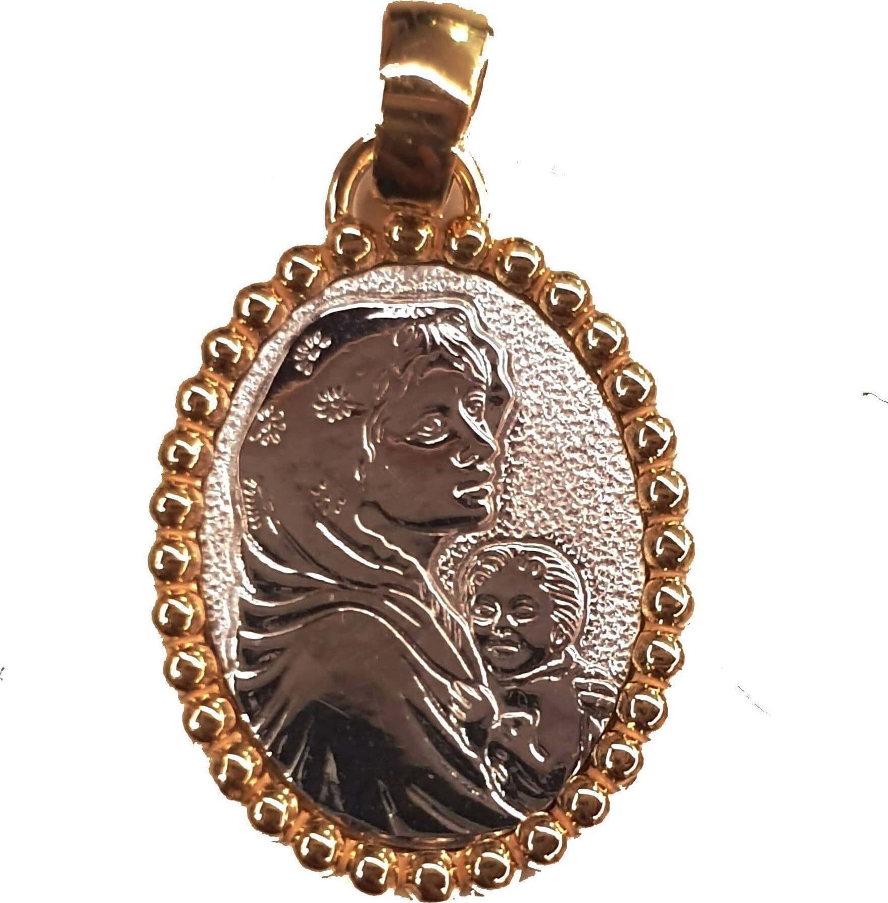 Medaglia Madonna ovale Stella in oro bianco-giallo 750/1000 Pendente Religioso Medaglietta Madonna con Bambino Stella Milano