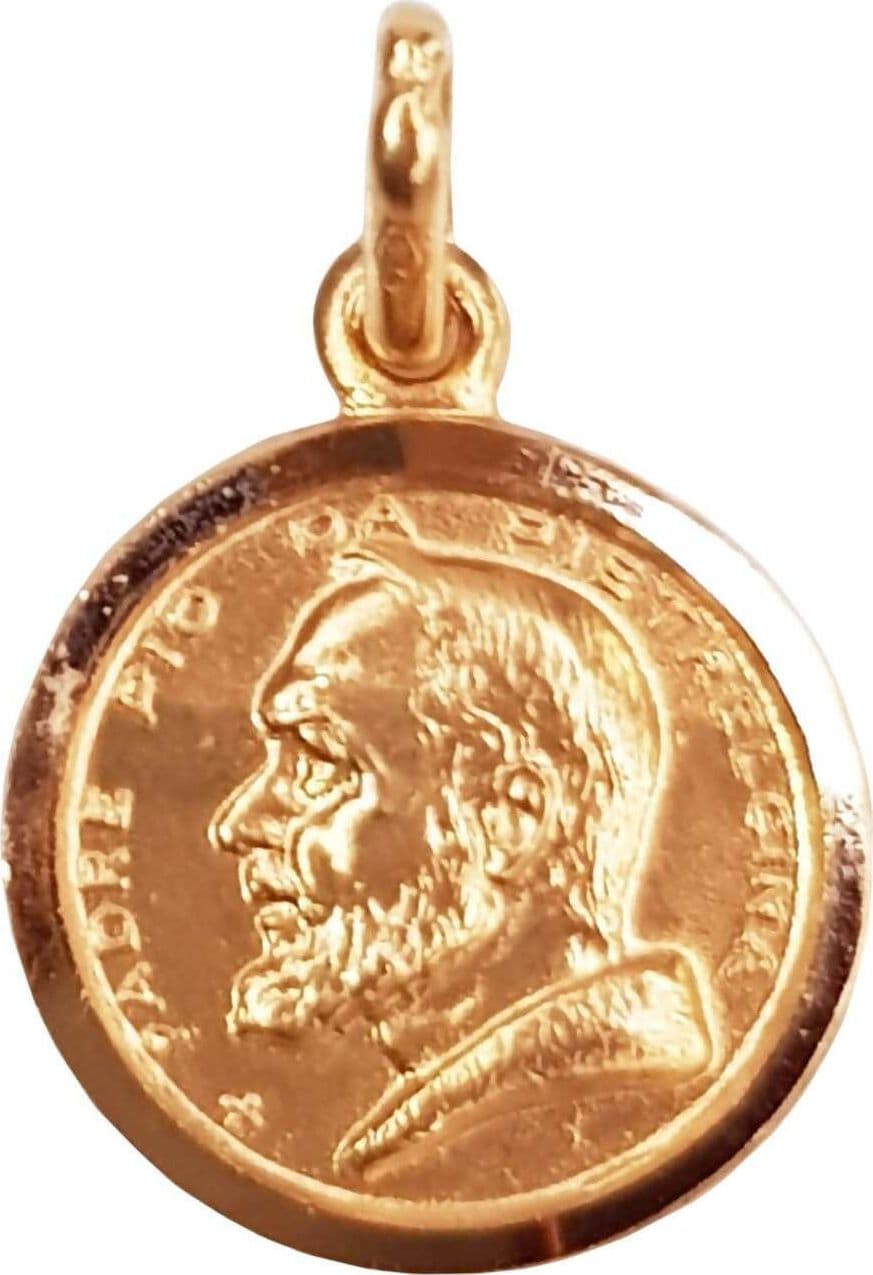 Medaglia Santo Padre Pio in Oro giallo 750 millesimi 18 kt Pendente Religioso Artigianale Made in Italy