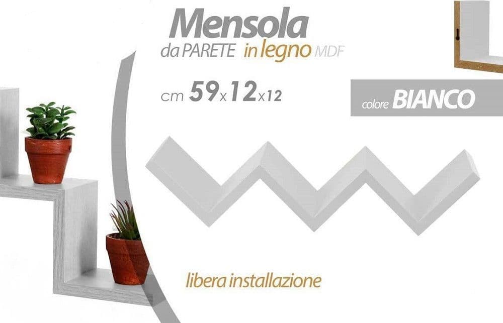 Mensola Da Parete Scala Scaletta In Legno Mdf Bianco Zig Zag 59x12x12 Cm 621765 Casa e cucina/Organizzazione interni/Porta oggetti cassetti e scaffali/Mensole da muro Trade Shop italia - Napoli, Commerciovirtuoso.it