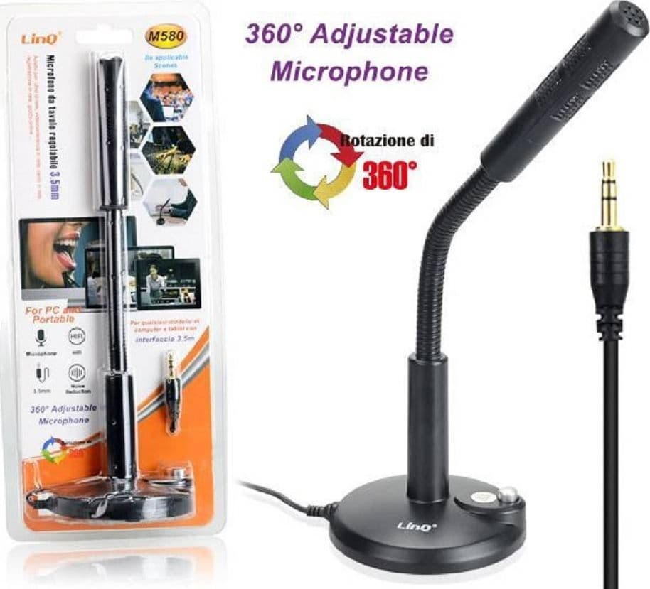 MICROFONO DA TAVOLO REGOLABILE JACK 3,5MM PER PC NOTEBOOK M580 OMNIDIREZIONALE