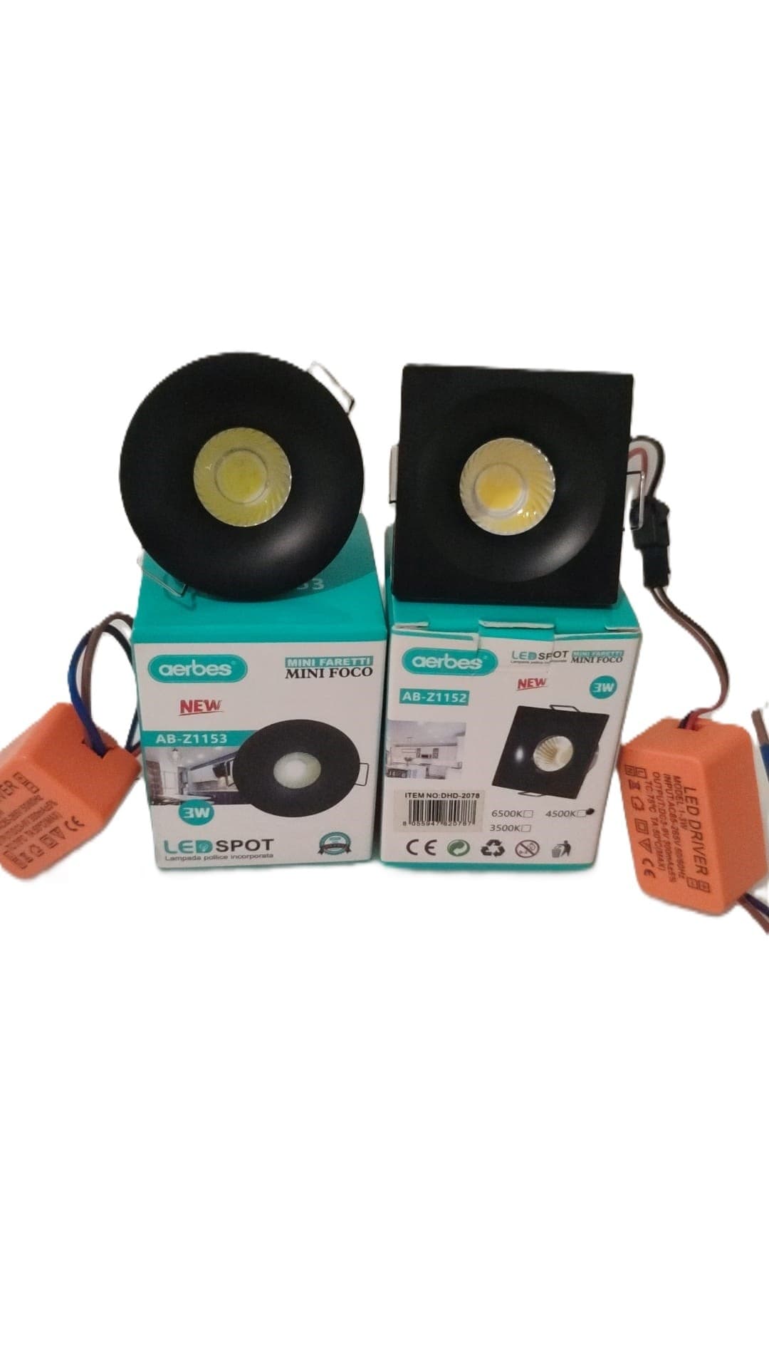Mini-Faretto-LED-COB-3W-NERO-incasso-a-molle-cartongesso-Punto-luce-Spot-fisso-240Lm-220V-ip20