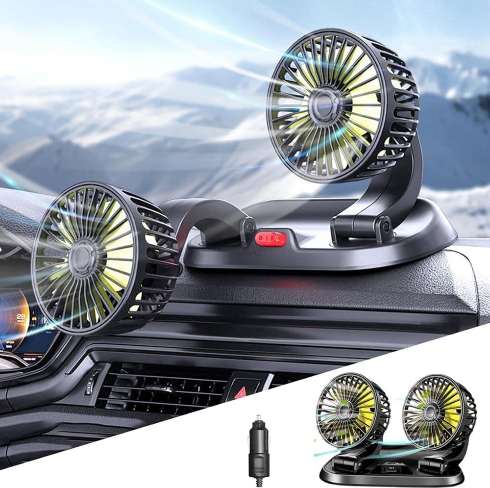 MINI VENTILATORE ELETTRICO AUTO PORTATILE RUOTABILE 2 TESTE SUV CAMPER CAMION 12V in Ventilatori auto Trade Shop italia - Napoli, commercioVirtuoso.it
