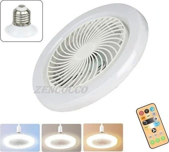 Mini-ventilatore-lampada-led-E27-dimmerabile-3-COLORI-LUCE-30W-con-telecomando-26cm