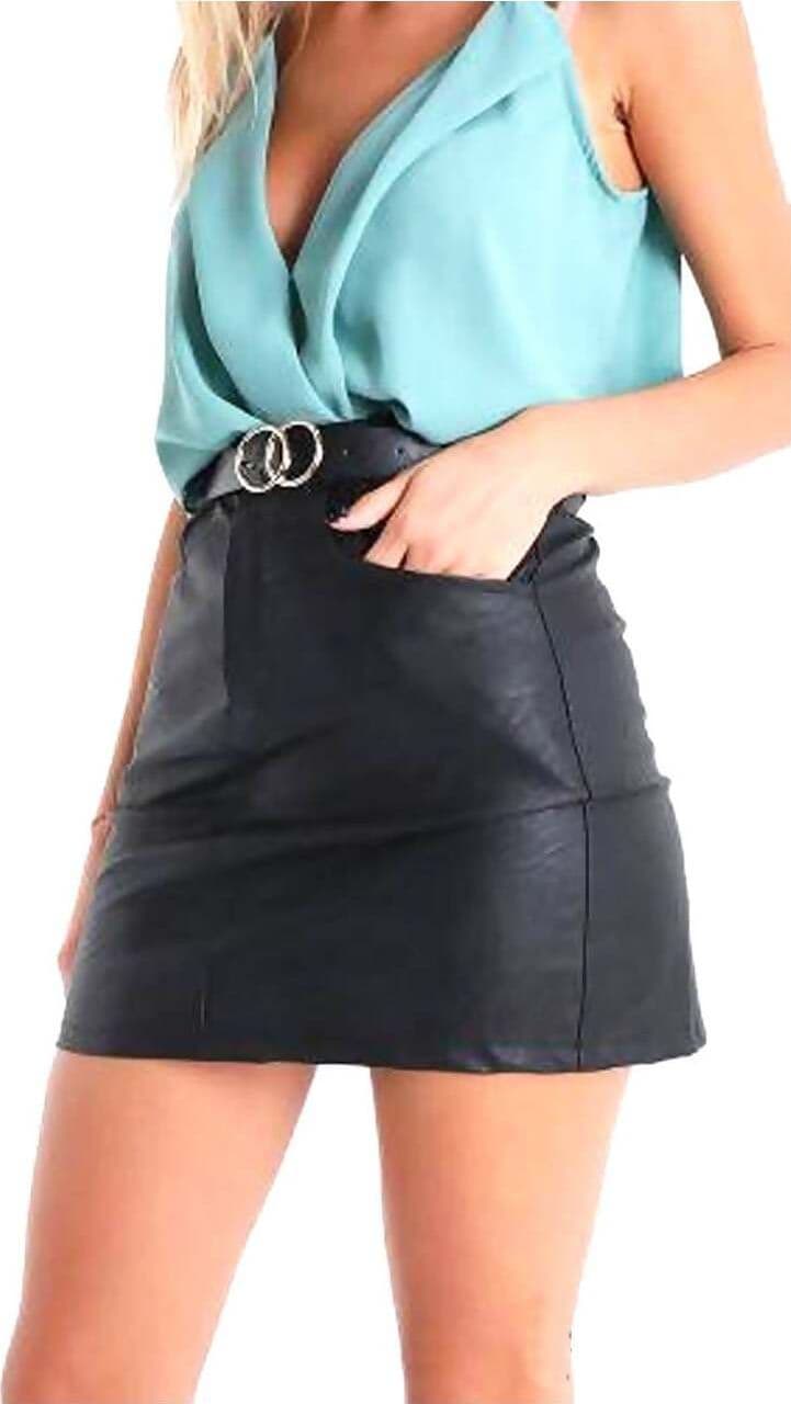 Minigonna in Eco Pelle Nera con Tasche frontali e Zip Gonna Corta per lei Nero Minigonna L'Orchidea - Siderno, Commerciovirtuoso.it