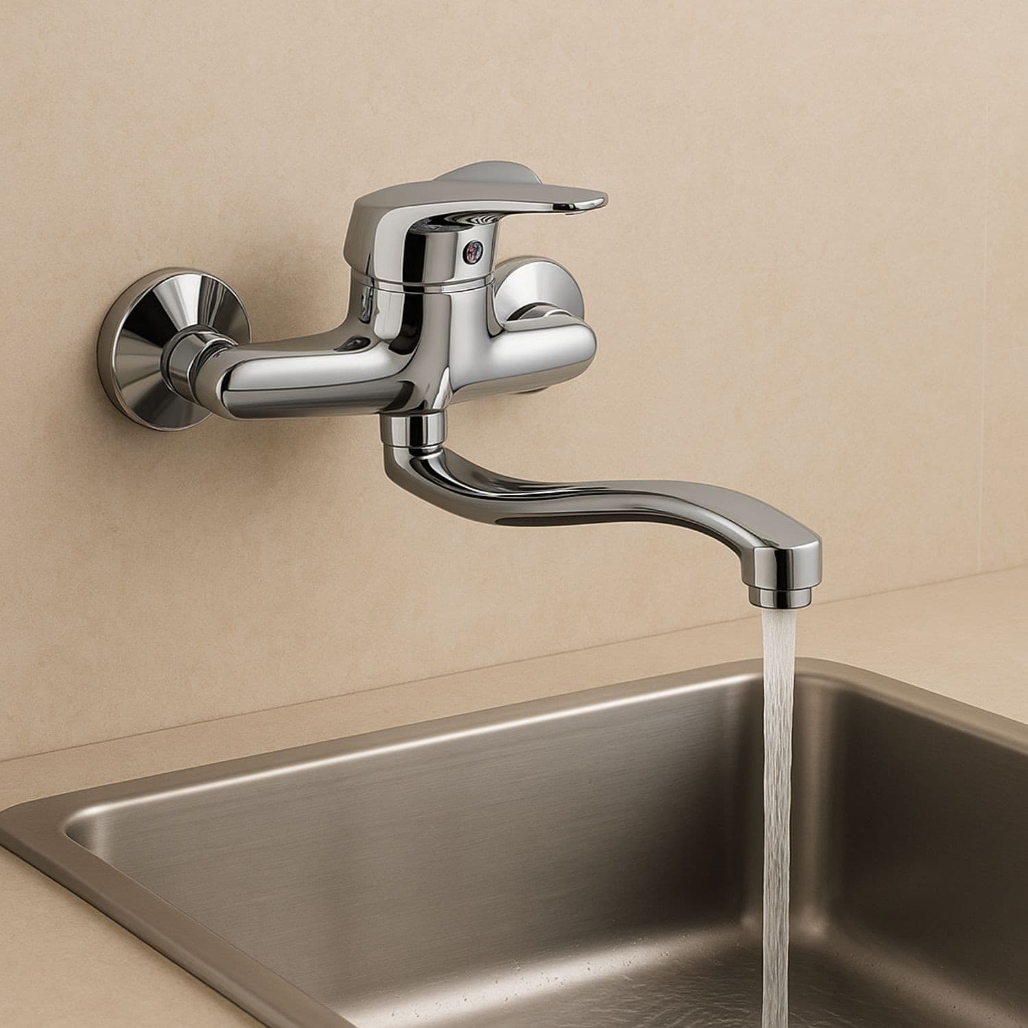 Miscelatore-A-Muro-Milano-Plus-in-Ottone-Lavello-Cucina-con-Erogazione-Orientabile