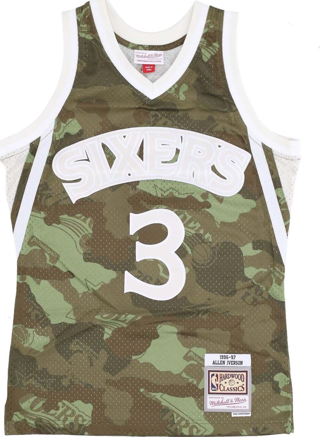 MITCHELL & NESS Canotta Basket Uomo Nba Ghost Green Camo Swingman Jersey Hardwood Classicsno 3 Allen Iverson 1996-97 Phi76e Camo/green