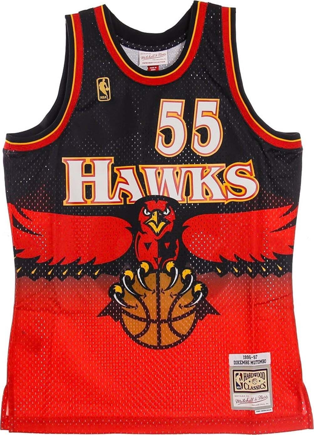 MITCHELL-&-NESS-Canotta-Basket-Uomo-Nba-Swingman-Jersey-Hardwood-Classics-No-55-Dikembe-Mutombo-1996-97-Atlhaw-Road-Original-Team-Colors-da-uomo