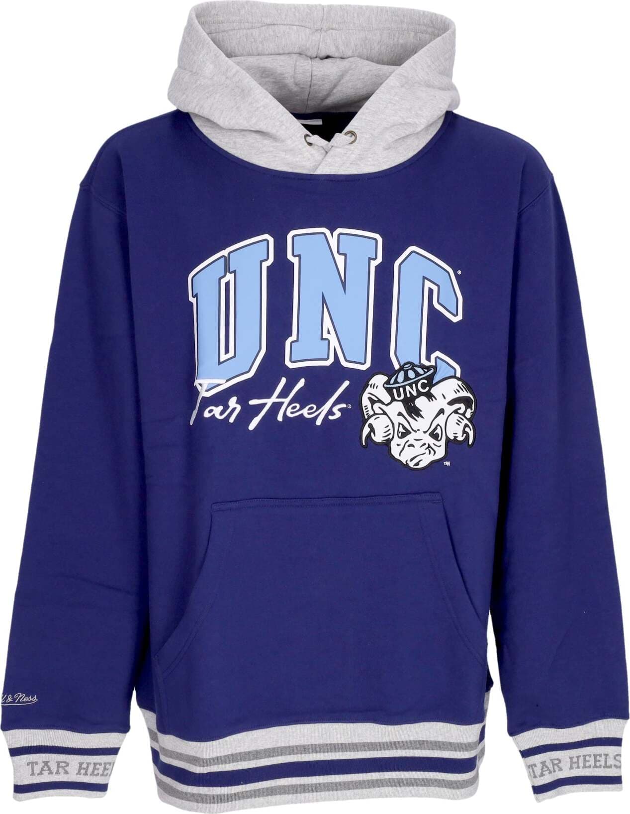 MITCHELL-&-NESS-Felpa-Cappuccio-Uomo-Ncaa-Premium-Vintage-Logo-Fleece-Hoodie-Unchee-Navy-da-uomo