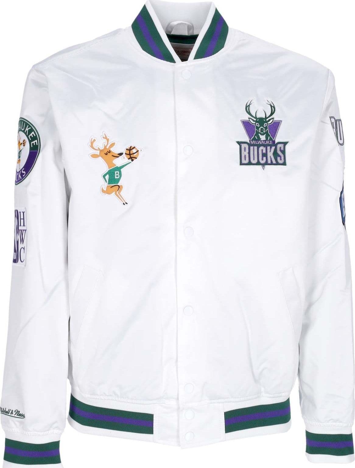 MITCHELL & NESS Giubbotto Bomber Uomo Nba Hometown Lw Satin Jacket Hardwood Classics Milbuc White