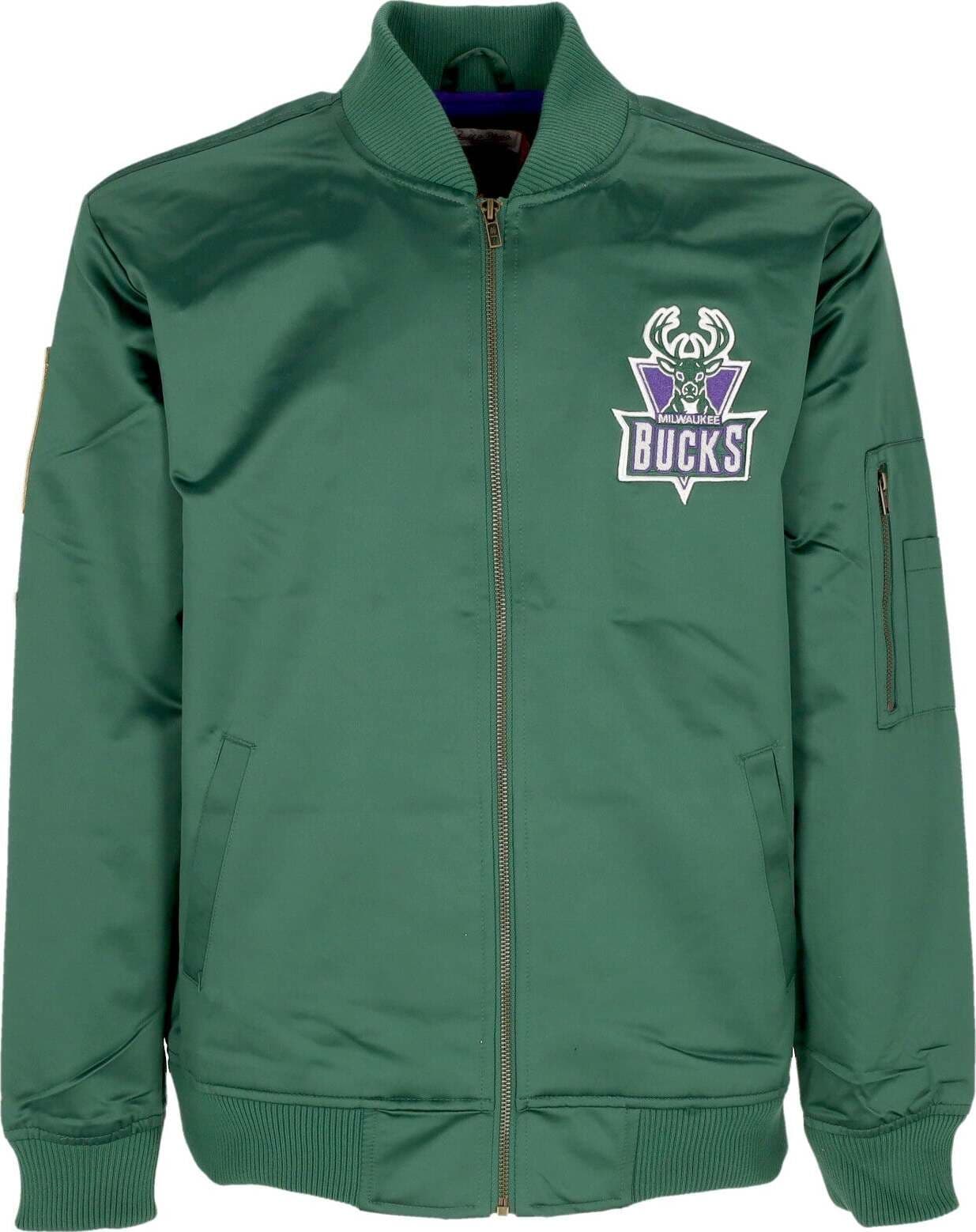 MITCHELL-&-NESS-Giubbotto-Bomber-Uomo-Nba-Lightweight-Satin-Bomber-Milbuc-Original-Team-Colors-da-uomo