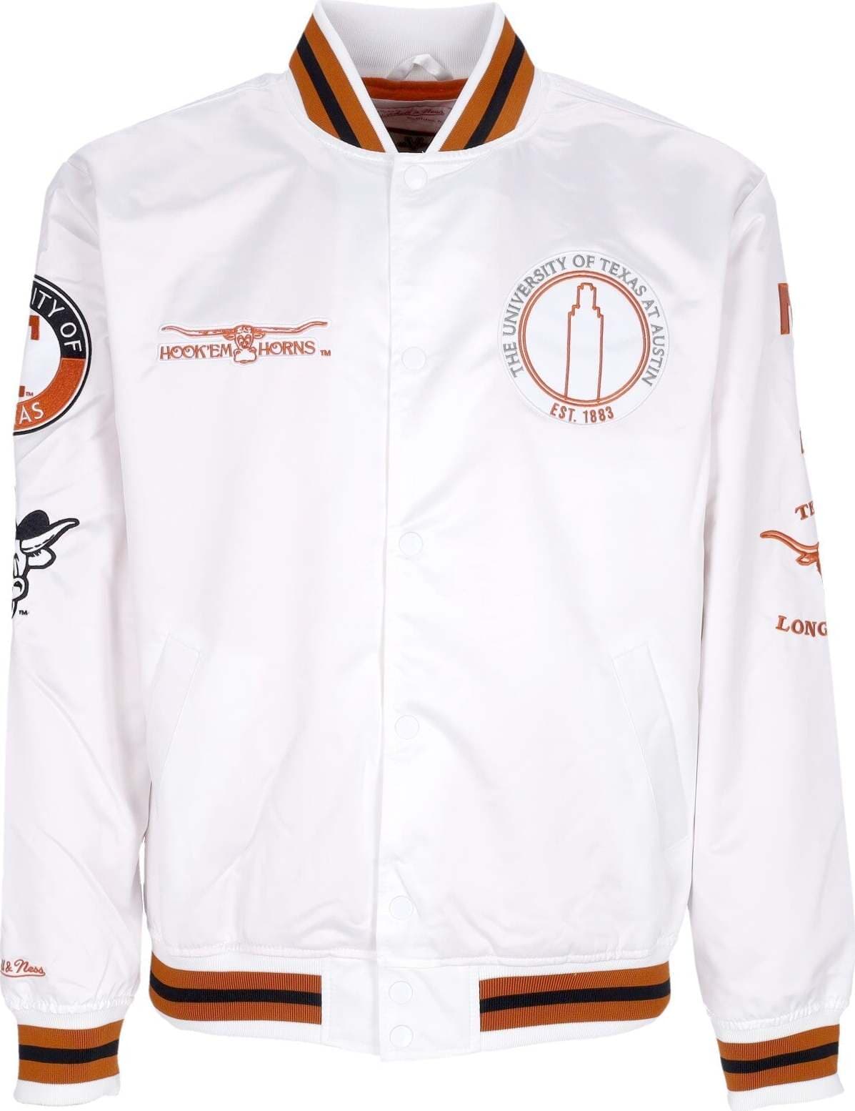 MITCHELL-&-NESS-Giubbotto-Bomber-Uomo-Ncaa-Hometown-Lw-Satin-Jacket-Texlon-White-da-uomo