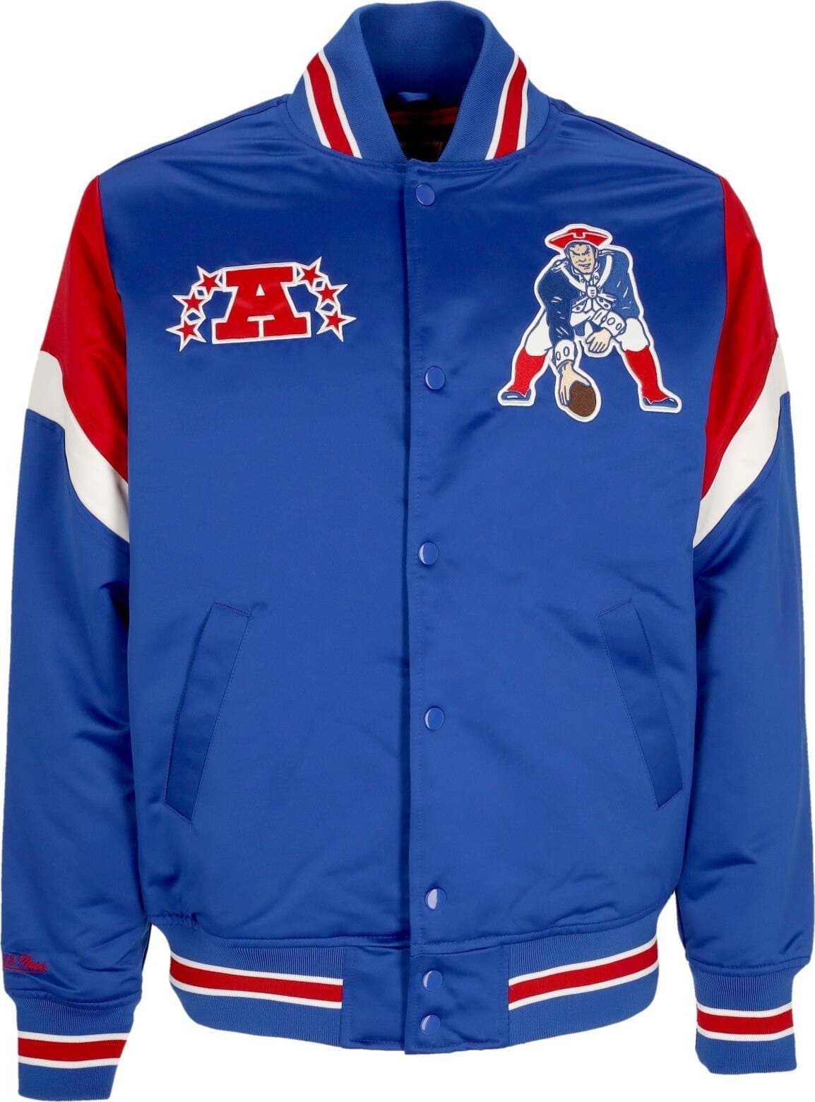 MITCHELL-&-NESS-Giubbotto-Bomber-Uomo-Nfl-Heavyweight-Satin-Jacket-Neepat-Original-Team-Colors-da-uomo