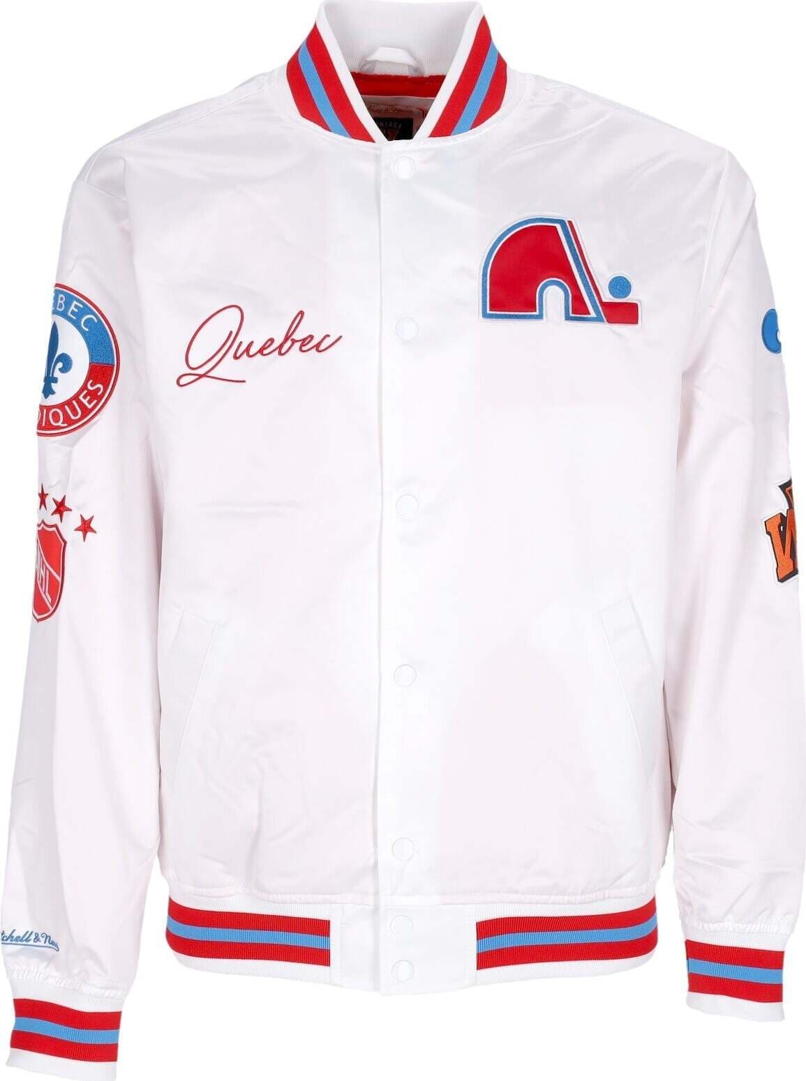 MITCHELL-&-NESS-Giubbotto-Bomber-Uomo-Nhl-Hometown-Lw-Satin-Jacket-Quenor-White-da-uomo
