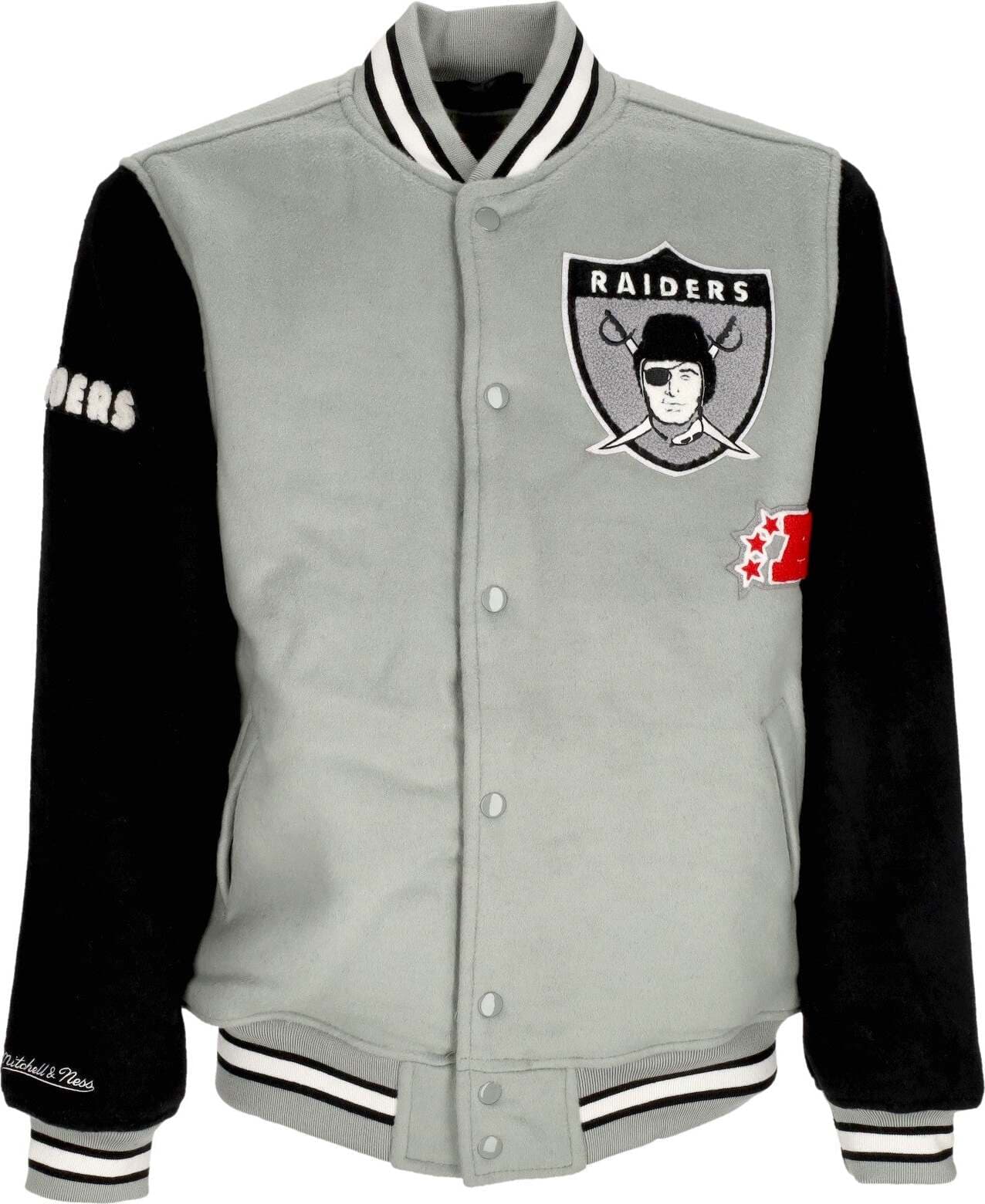 MITCHELL-&-NESS-Giubbotto-College-Uomo-Nfl-Team-Legacy-Varsity-Jacket-Oakrai-Black/silver-da-uomo