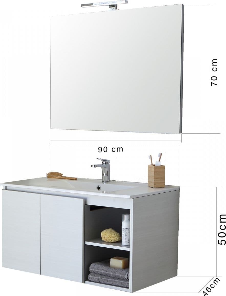 Mobile-bagno-sospeso-90cm-bianco-con-specchio-e-luce-Sun