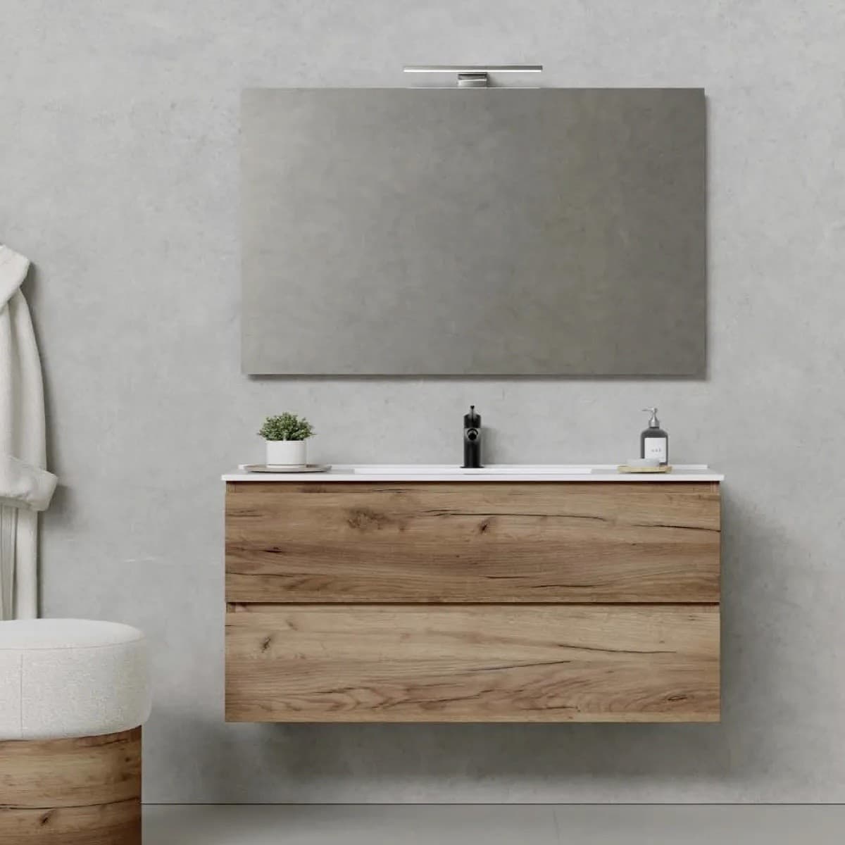 Mobile-bagno-sospeso-rovere-completo-di-lavabo,-specchio-e-lampada-led