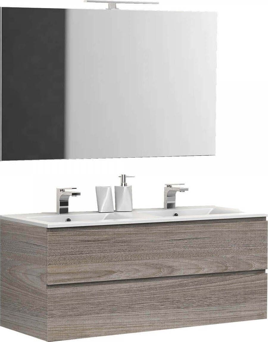 Mobile Bagno Sospeso Rovere Scuro Doppio Lavabo Incassato Ceramica Bianca E Specchio Mobile Design Moderno Doppio Lavandino 120cm Casa e cucina/Bagno/Mobili da bagno/Mobiletti e armadietti/Mobili a muro Shopbagno.it - Roma, Commerciovirtuoso.it