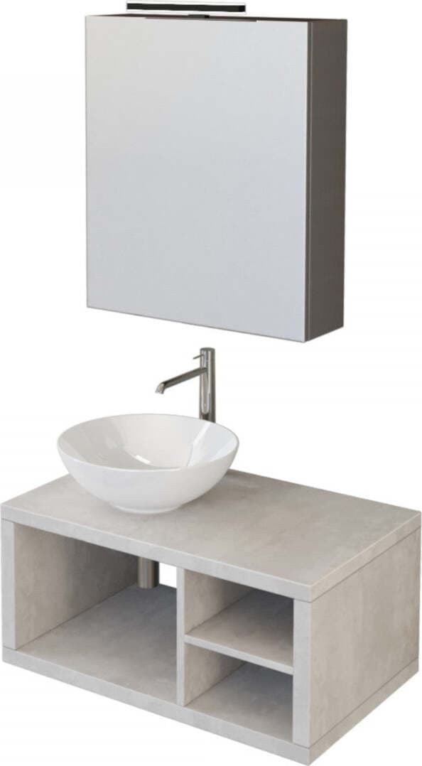 Mobile-da-Bagno-Grigio-Cielo-80cm-sospeso-con-tre-vani-contenitori-a-vista-e-specchio-contenitore