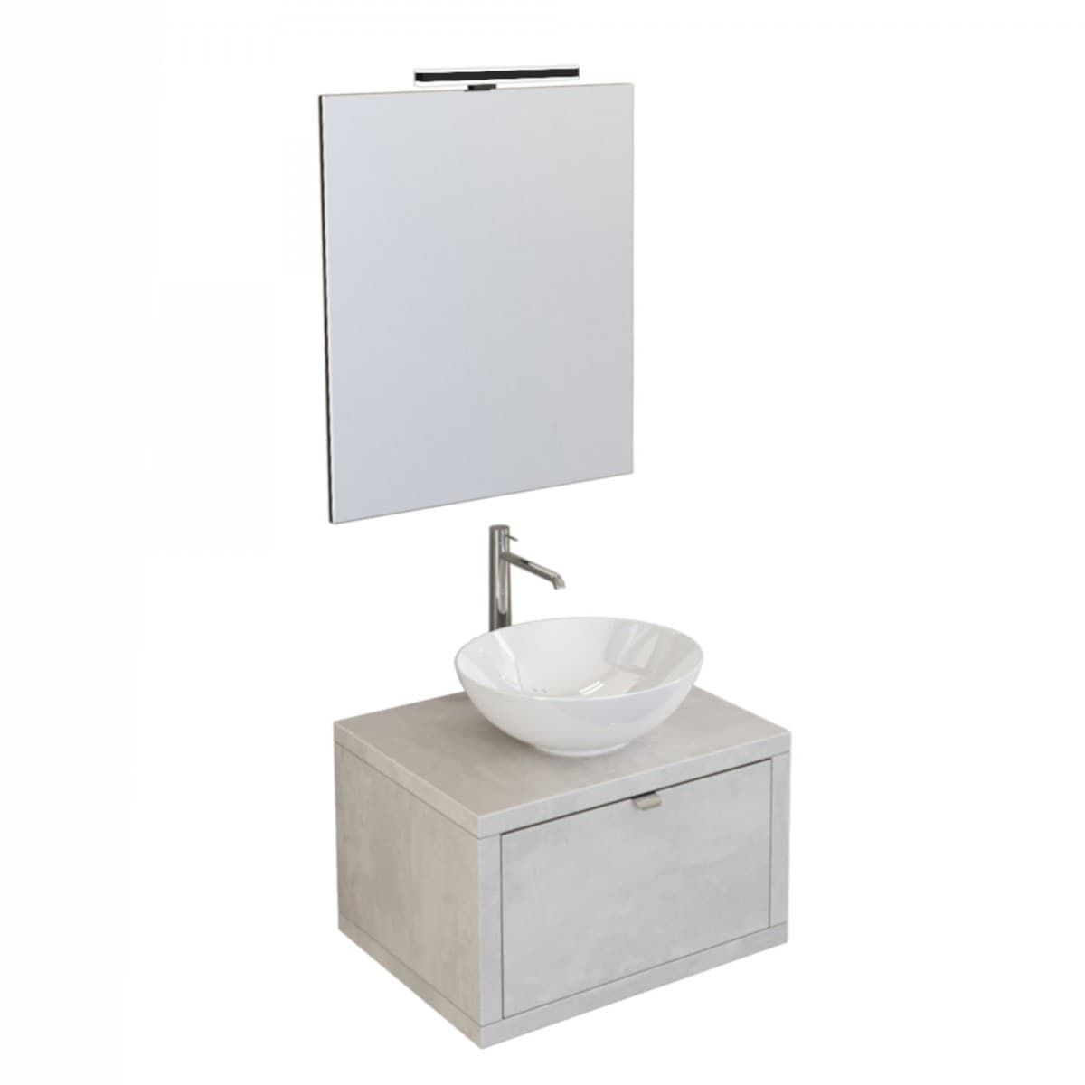 Mobile-da-Bagno-sospeso-Grigio-cemento-con-cassetto,-specchio-e-luce-Domus