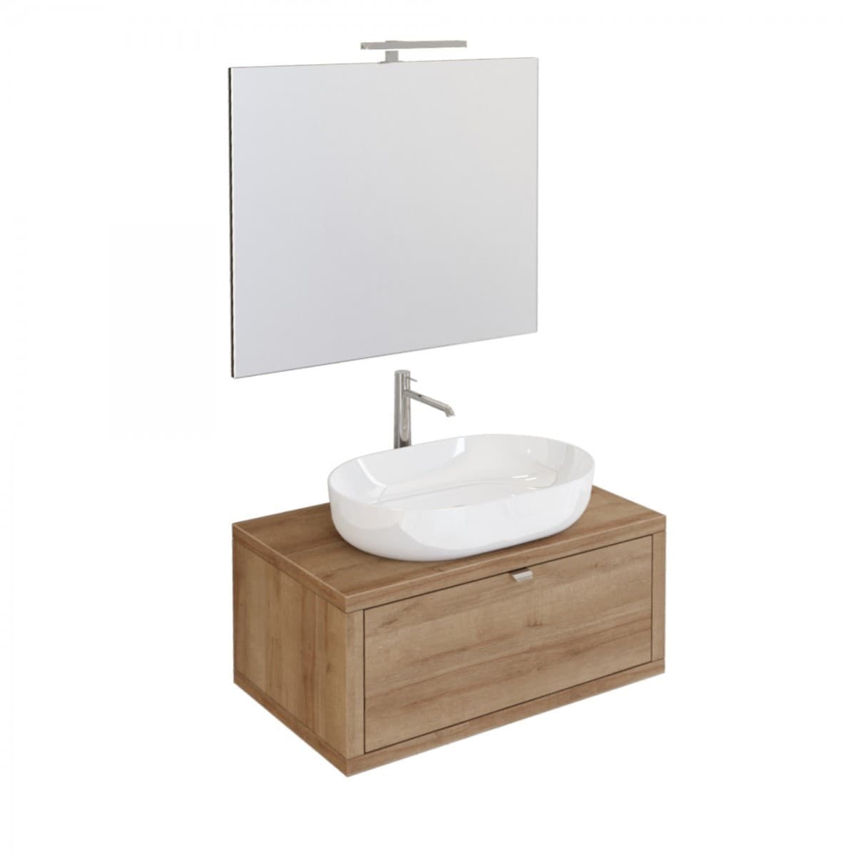 Mobile-da-Bagno-sospeso-Rovere-80cm-con-cassetto,-specchio-e-luce-Domus