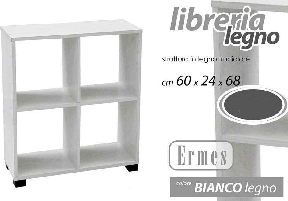 Mobile Libreria Ermes Scaffale Basso 4 Scomparti Legno Bianco 60x24x68cm 715624 Casa e cucina/Arredamento/Soggiorno/Librerie Trade Shop italia - Napoli, Commerciovirtuoso.it