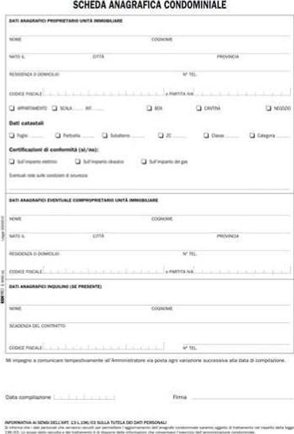 Modello richiesta dati anagrafici proprietario-affittuario - 2 copie - A4 - 29 x 21cm - Edipro Cancelleria e prodotti per ufficio/Archivio ufficio e accessori per scrivania/Modulistica e conservazione registri/Libri e registri contabili Eurocartuccia - Pavullo, Commerciovirtuoso.it