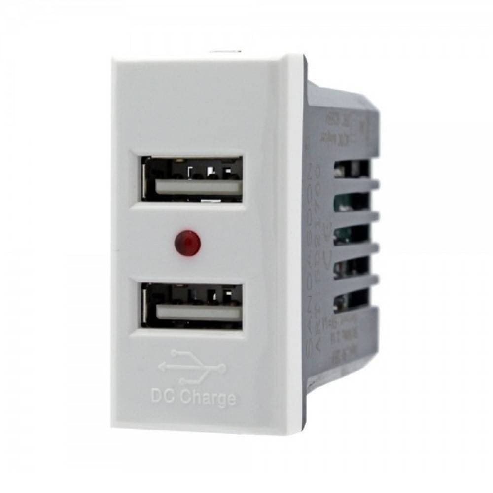 Modulo Presa Caricatore 2 Porte Usb 2,1a Bianco Compatibile Bticino Axolute