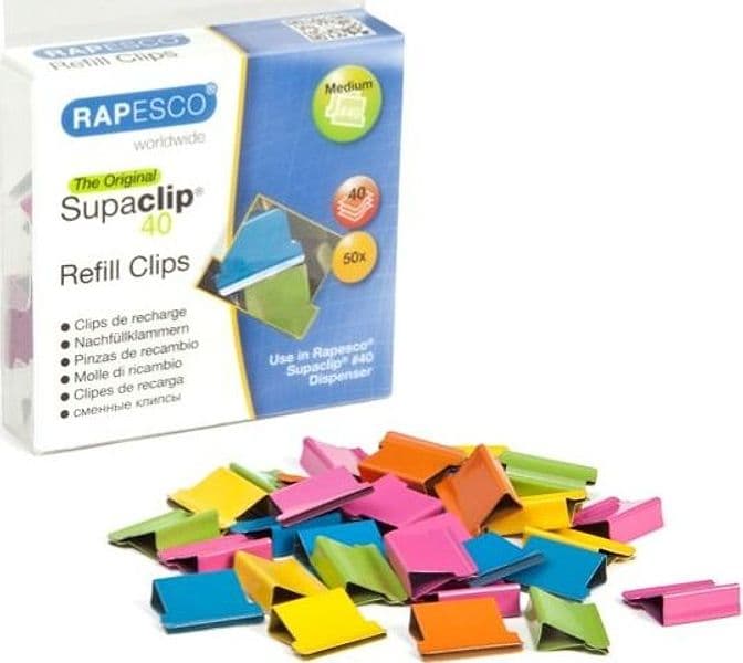 Molle di ricambio per Supaclip 40 - colori assortiti - Rapesco - conf. 50 pezzi Cancelleria e prodotti per ufficio/Archivio ufficio e accessori per scrivania/Nastri colle elastici e graffette/Graffette molle fermacarte e anelli Eurocartuccia - Pavullo, Commerciovirtuoso.it