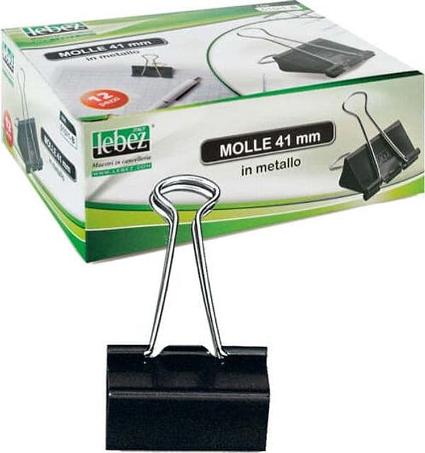 Molle Double Clips - 19 mm - nero - Lebez - conf. 12 pezzi Cancelleria e prodotti per ufficio/Archivio ufficio e accessori per scrivania/Nastri colle elastici e graffette/Graffette molle fermacarte e anelli Eurocartuccia - Pavullo, Commerciovirtuoso.it