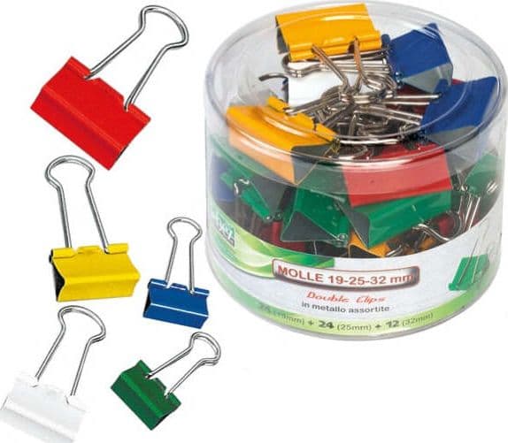 Molle Double Clips - metallo - misure e colori assortiti - Lebez - barattolo da 60 molle Cancelleria e prodotti per ufficio/Archivio ufficio e accessori per scrivania/Nastri colle elastici e graffette/Graffette molle fermacarte e anelli Eurocartuccia - Pavullo, Commerciovirtuoso.it