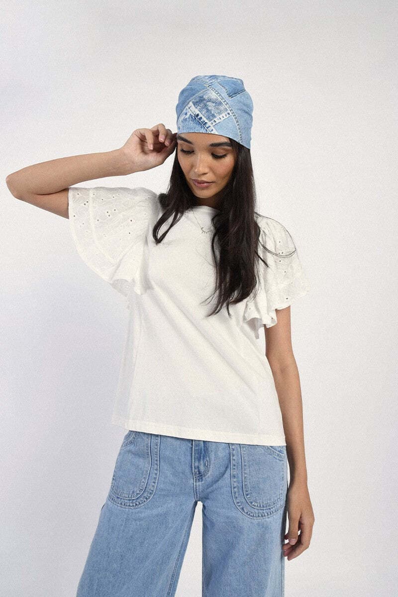 Molly Bracken T-Shirt Donna Manica in Pizzo Bianco Pe23 100% Cotone Moda/Donna/Abbigliamento/T-shirt top e bluse/T-shirt Kanal 32 - Santa Maria di Licodia, Commerciovirtuoso.it