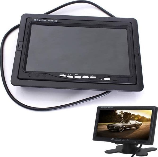 Monitor-Lcd-7''-Pollici-2-Ingressi-Video-Tft-Poggiatesta-Auto-Retromarcia-Staffa