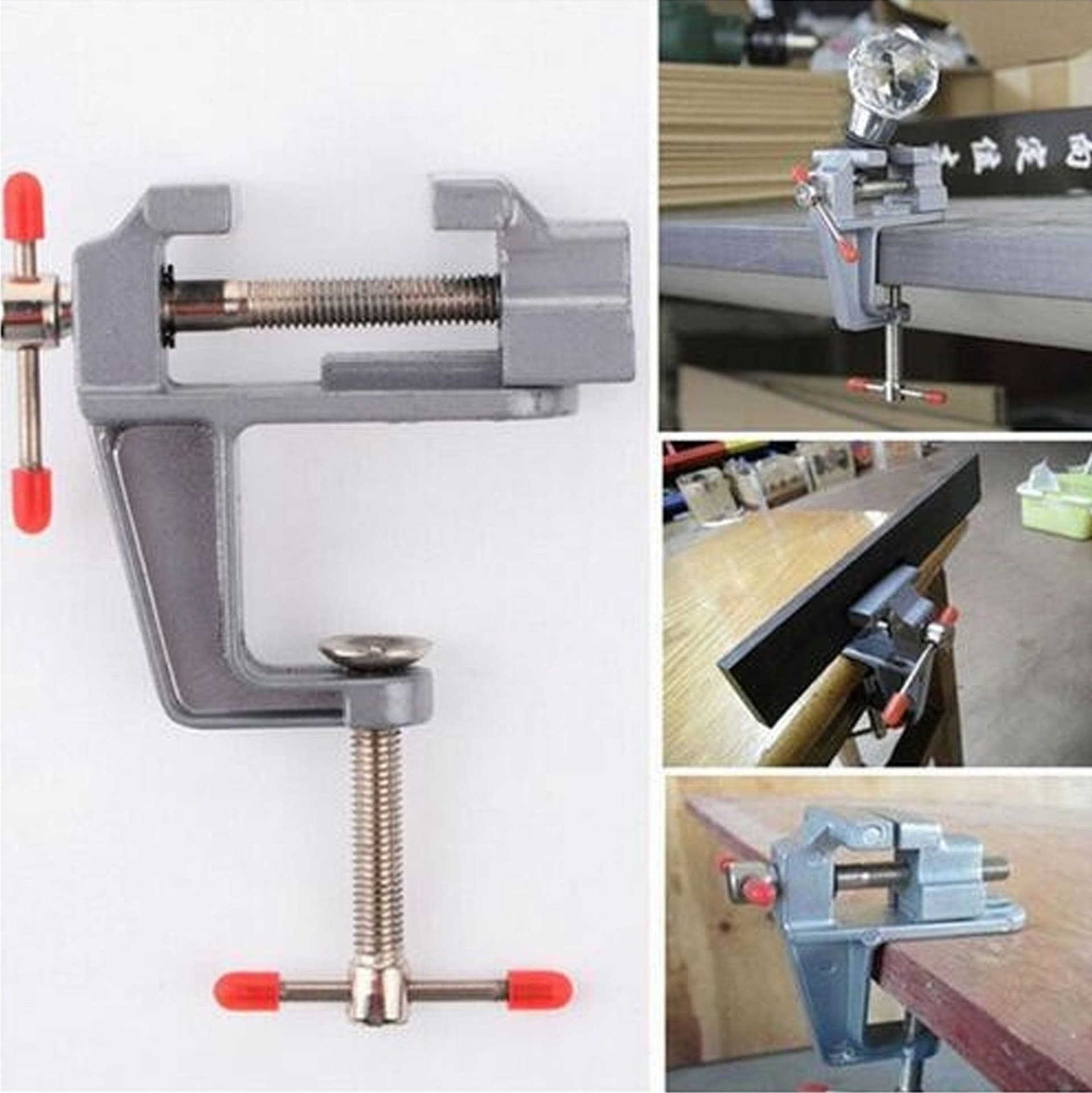 Morsetto-Mini-Morsa-Supporto-Regolabile-Girevole-Metallo-Lampada-Tavolo-Perno