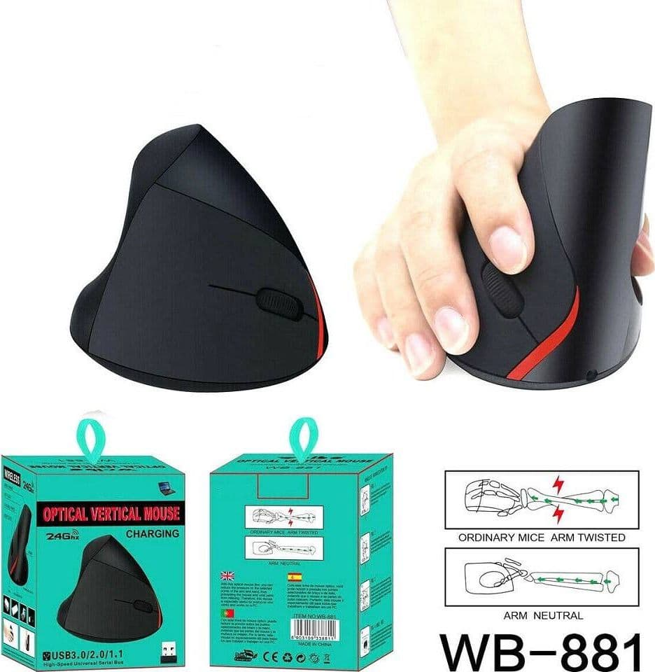 Mouse-Verticale-Wireless-Ergonomico-Polso-Gomito-Tennista-Tunnel-Carpale-6-Tasti