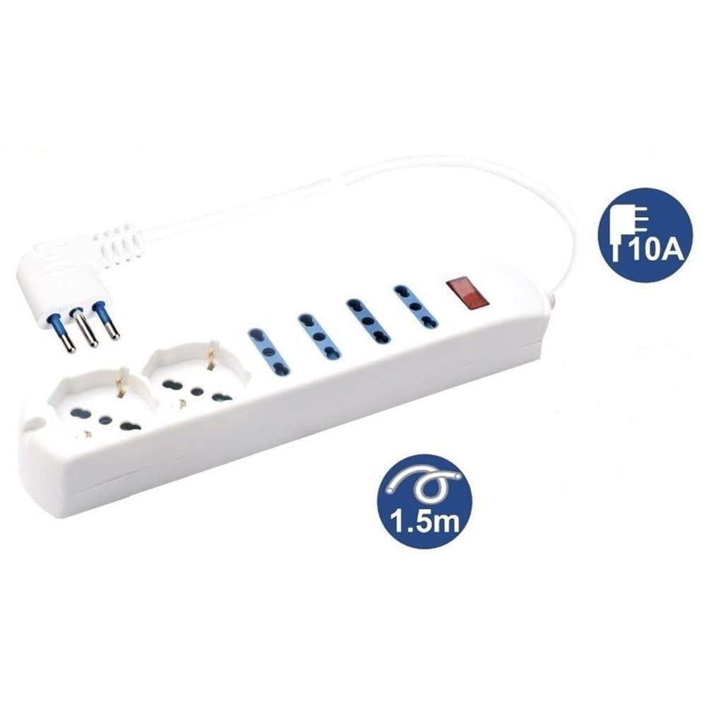MULTIPRESA 2 PRESE UNIVERSALI + 4 BIPASSO 10/16A SPINA 10A CAVO 1.5 METRI 80084 in Multiprese Trade Shop italia - Napoli, commercioVirtuoso.it