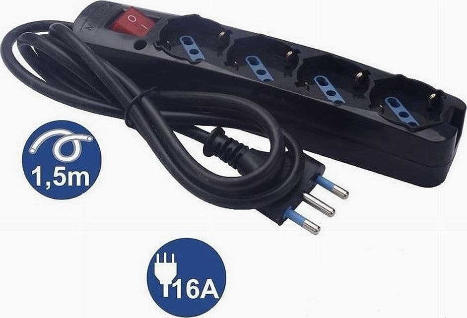 MULTIPRESA 4 USCITE UNIVERSALI SCHUKO SPINA 16A CAVO 1.5MT NERO INTERRUTORE 80097N in Multiprese Trade Shop italia - Napoli, commercioVirtuoso.it