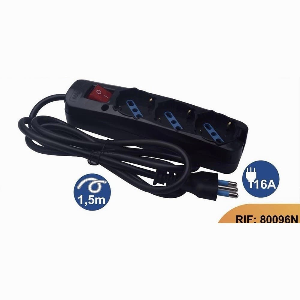 MULTIPRESA NERA CAVO 1,5MT SPINA 16A + 3 USCITE SCHUKO PROTEZIONE BAMBINI 80096N in Multiprese Trade Shop italia - Napoli, commercioVirtuoso.it
